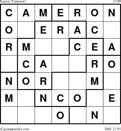 The grouppuzzles.com Easiest Cameron puzzle for 