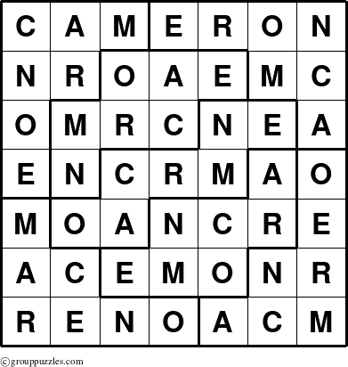 The grouppuzzles.com Answer grid for the Cameron puzzle for 