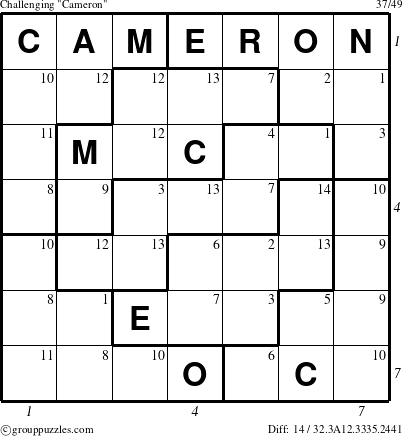 The grouppuzzles.com Challenging Cameron puzzle for  with all 14 steps marked