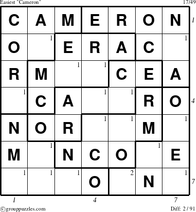 The grouppuzzles.com Easiest Cameron puzzle for  with all 2 steps marked