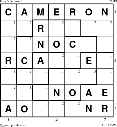 The grouppuzzles.com Easy Cameron puzzle for  with all 3 steps marked