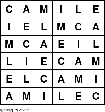 The grouppuzzles.com Answer grid for the Camile puzzle for 