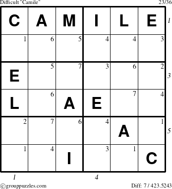 The grouppuzzles.com Difficult Camile puzzle for  with all 7 steps marked