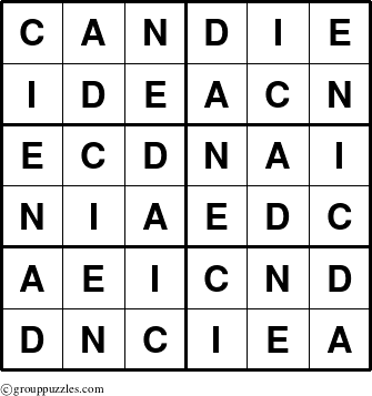 The grouppuzzles.com Answer grid for the Candie puzzle for 