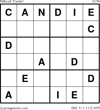 The grouppuzzles.com Difficult Candie puzzle for 
