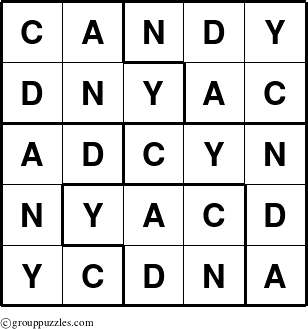 The grouppuzzles.com Answer grid for the Candy puzzle for 