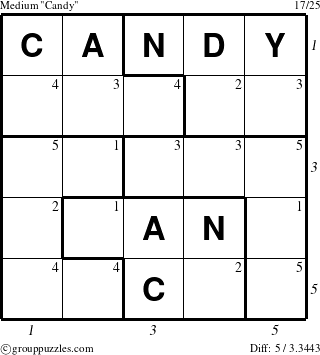 The grouppuzzles.com Medium Candy puzzle for  with all 5 steps marked