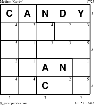 The grouppuzzles.com Medium Candy puzzle for , suitable for printing, with all 5 steps marked