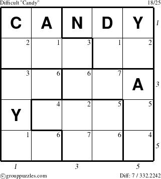 The grouppuzzles.com Difficult Candy puzzle for  with all 7 steps marked