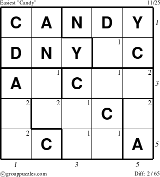 The grouppuzzles.com Easiest Candy puzzle for  with all 2 steps marked
