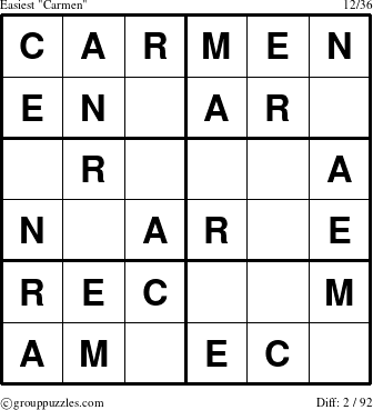 The grouppuzzles.com Easiest Carmen puzzle for 
