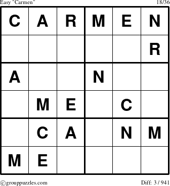 The grouppuzzles.com Easy Carmen puzzle for 
