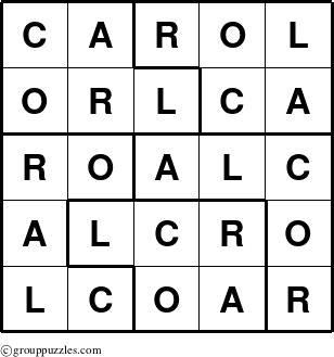 The grouppuzzles.com Answer grid for the Carol puzzle for 