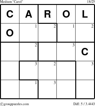 The grouppuzzles.com Medium Carol puzzle for  with the first 3 steps marked