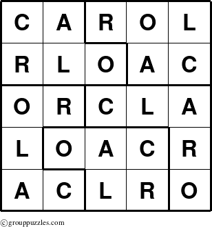 The grouppuzzles.com Answer grid for the Carol puzzle for 