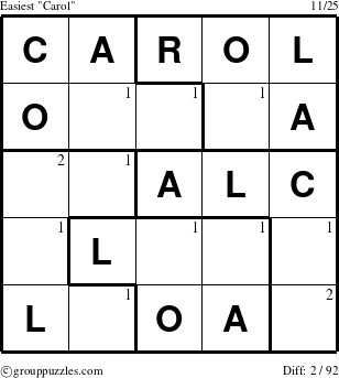 The grouppuzzles.com Easiest Carol puzzle for  with the first 2 steps marked