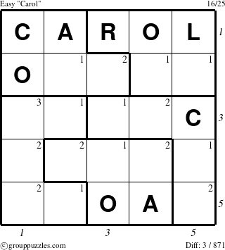 The grouppuzzles.com Easy Carol puzzle for , suitable for printing, with all 3 steps marked