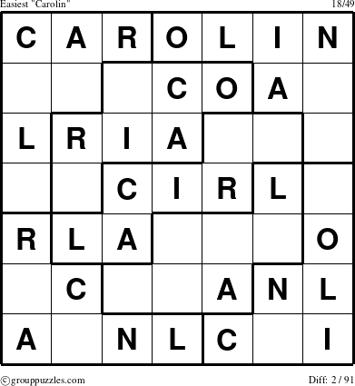 The grouppuzzles.com Easiest Carolin puzzle for 