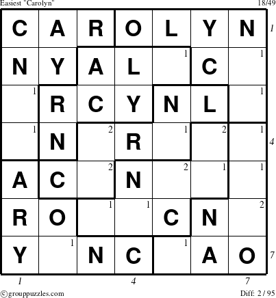 The grouppuzzles.com Easiest Carolyn puzzle for , suitable for printing, with all 2 steps marked