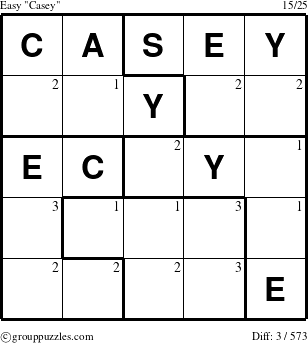 The grouppuzzles.com Easy Casey puzzle for  with the first 3 steps marked