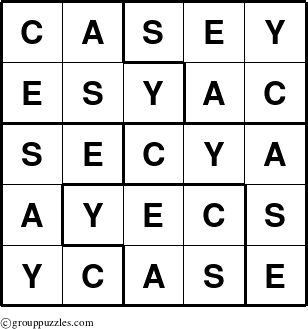 The grouppuzzles.com Answer grid for the Casey puzzle for 