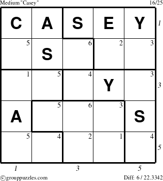 The grouppuzzles.com Medium Casey puzzle for , suitable for printing, with all 6 steps marked