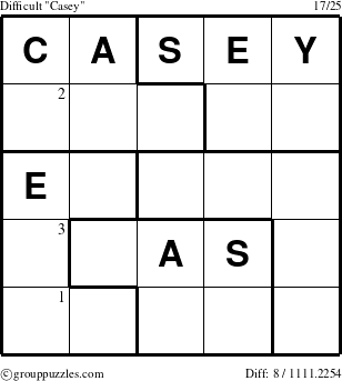 The grouppuzzles.com Difficult Casey puzzle for  with the first 3 steps marked