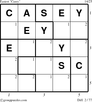 The grouppuzzles.com Easiest Casey puzzle for , suitable for printing, with all 2 steps marked