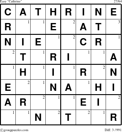 The grouppuzzles.com Easy Cathrine puzzle for  with the first 3 steps marked