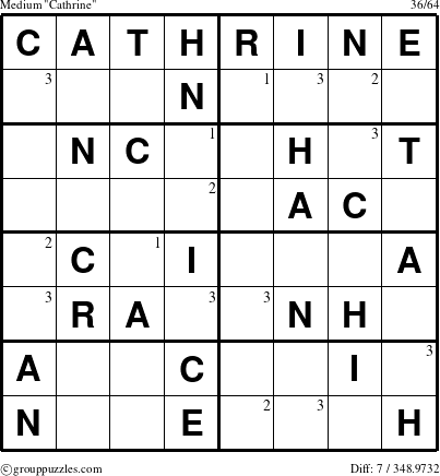 The grouppuzzles.com Medium Cathrine puzzle for  with the first 3 steps marked