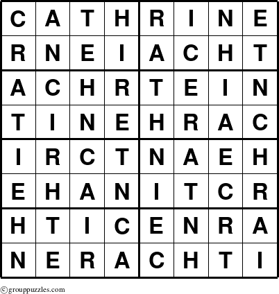 The grouppuzzles.com Answer grid for the Cathrine puzzle for 