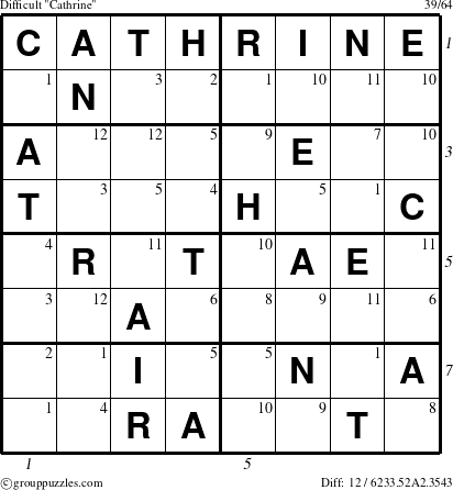 The grouppuzzles.com Difficult Cathrine puzzle for , suitable for printing, with all 12 steps marked