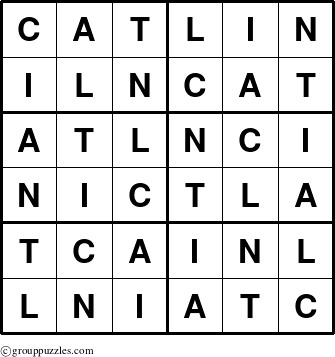 The grouppuzzles.com Answer grid for the Catlin puzzle for 