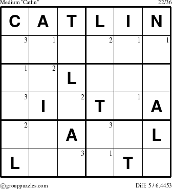 The grouppuzzles.com Medium Catlin puzzle for  with the first 3 steps marked