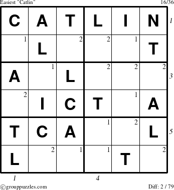 The grouppuzzles.com Easiest Catlin puzzle for  with all 2 steps marked