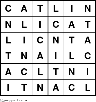The grouppuzzles.com Answer grid for the Catlin puzzle for 