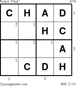 The grouppuzzles.com Easiest Chad puzzle for , suitable for printing, with all 2 steps marked