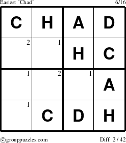 The grouppuzzles.com Easiest Chad puzzle for  with the first 2 steps marked