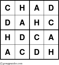 The grouppuzzles.com Answer grid for the Chad puzzle for 