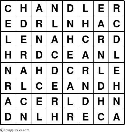 The grouppuzzles.com Answer grid for the Chandler puzzle for 