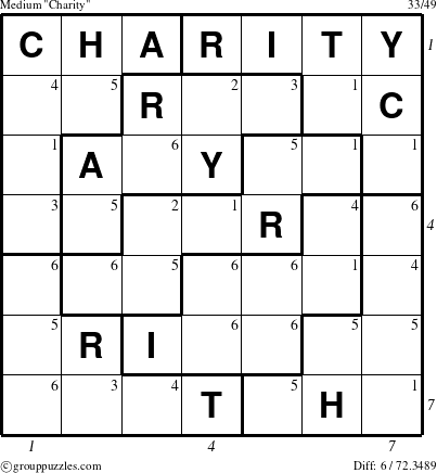 The grouppuzzles.com Medium Charity puzzle for , suitable for printing, with all 6 steps marked