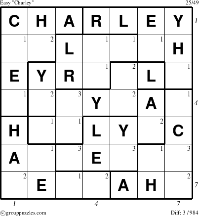 The grouppuzzles.com Easy Charley puzzle for , suitable for printing, with all 3 steps marked