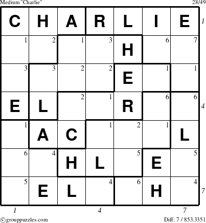 The grouppuzzles.com Medium Charlie puzzle for , suitable for printing, with all 7 steps marked