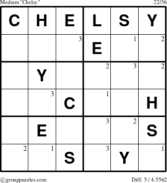 The grouppuzzles.com Medium Chelsy puzzle for  with the first 3 steps marked