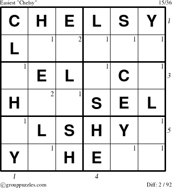 The grouppuzzles.com Easiest Chelsy puzzle for  with all 2 steps marked