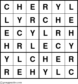 The grouppuzzles.com Answer grid for the Cheryl puzzle for 