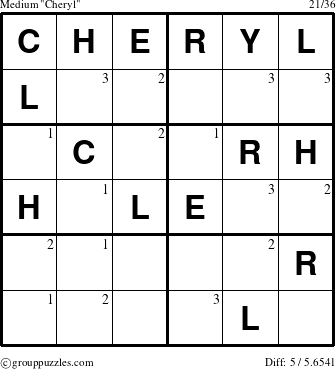 The grouppuzzles.com Medium Cheryl puzzle for  with the first 3 steps marked
