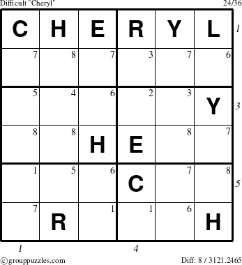 The grouppuzzles.com Difficult Cheryl puzzle for  with all 8 steps marked