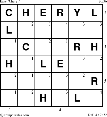 The grouppuzzles.com Easy Cheryl puzzle for  with all 4 steps marked