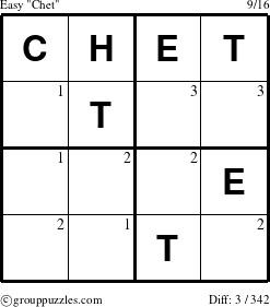 The grouppuzzles.com Easy Chet puzzle for  with the first 3 steps marked